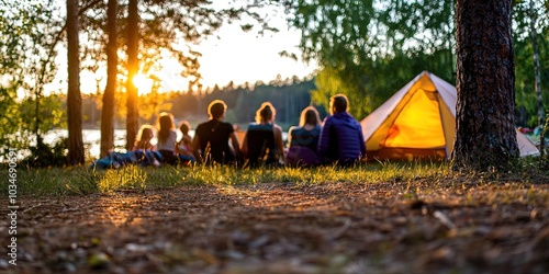 summer camp concept with happy children campers