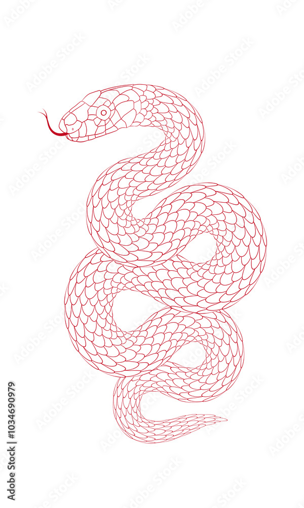 Fototapeta premium cartoon snake pattern with red line stroke