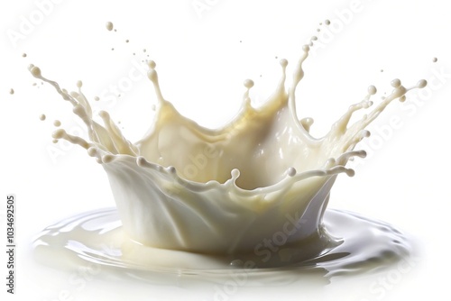 Aerial view of splashing milk isolated on white background