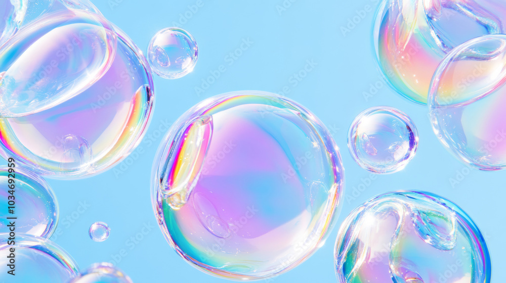 3D iridescent pink blue soap bubbles floating in air dreamy pastel bokeh background 3D iridescent pink blue soap bubbles floating in air dreamy pastel bokeh background