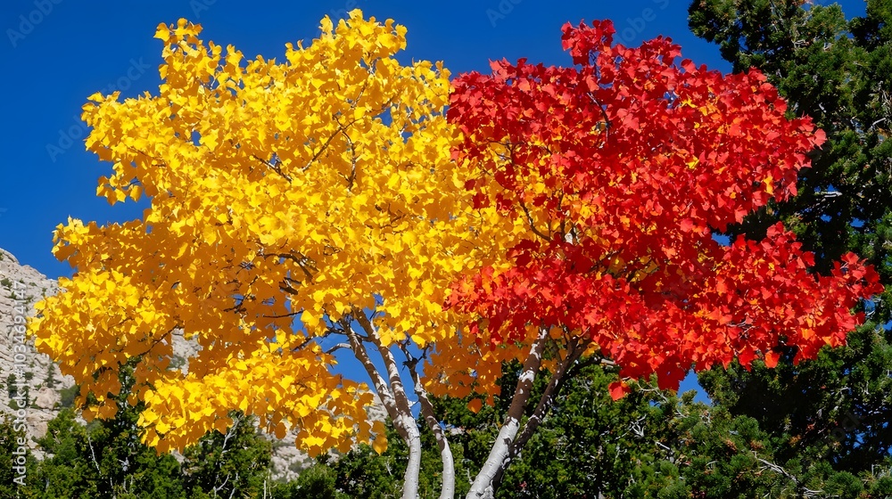 Obraz premium Vibrant Autumn Foliage with Yellow and Red Leaves