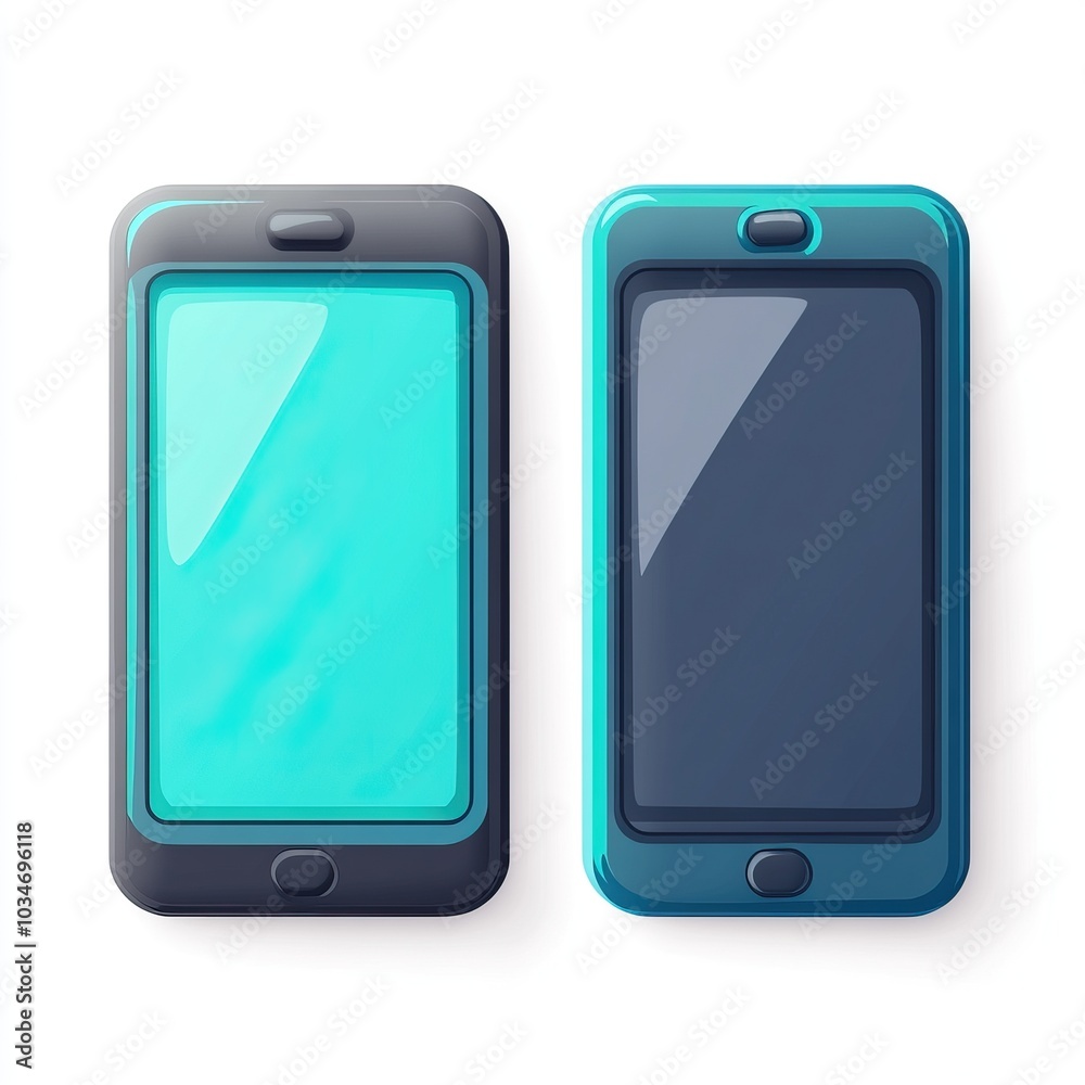 Two Modern Smartphones with Blue and Teal Frames