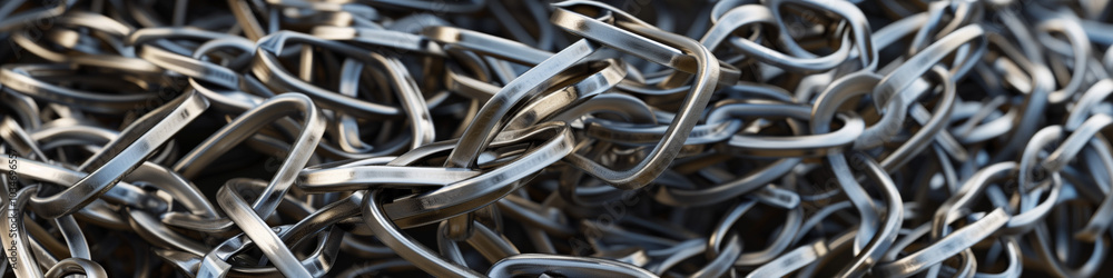 A stunning geometric sculpture made of interlocking metal chains showcases unique artistry and craftsmanship, drawing viewer attention at a contemporary art venue, banner A stunning geometric sculpture made of interlocking metal chains showcases unique artistry and craftsmanship, drawing viewer attention at a contemporary art venue, banner