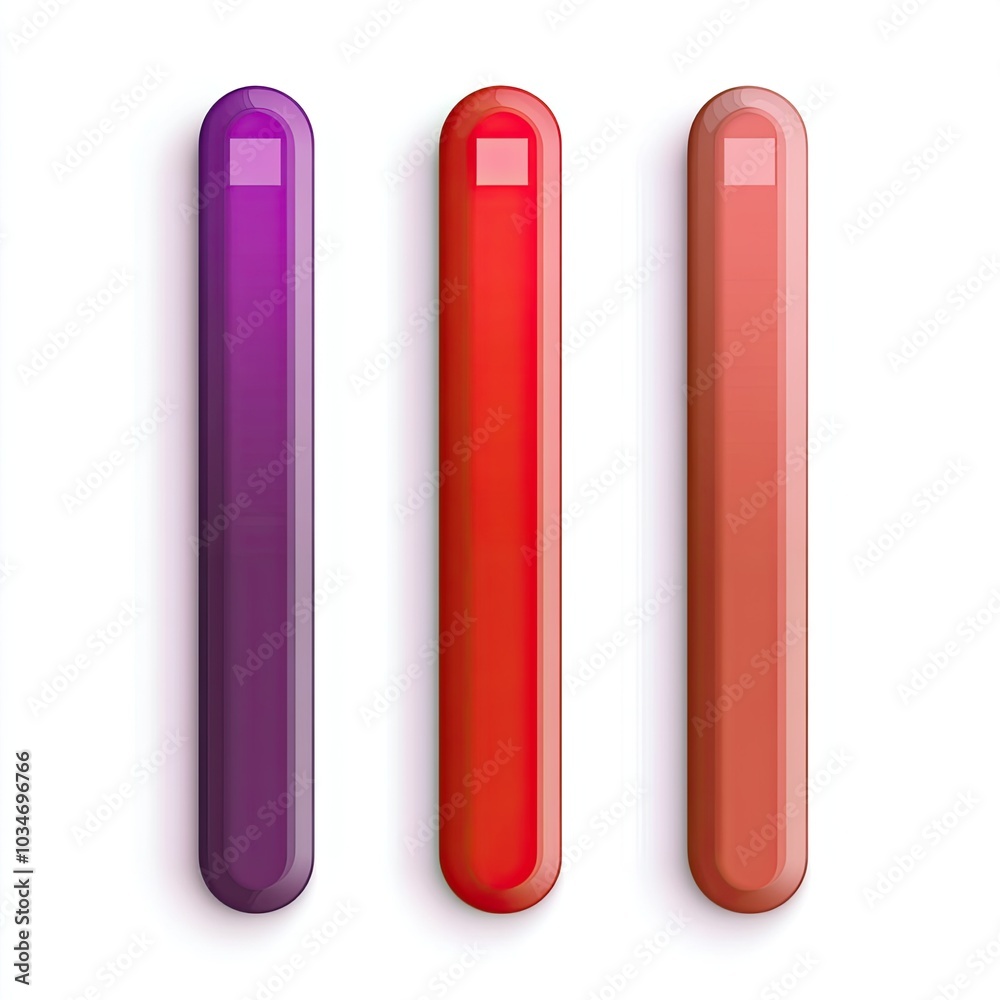 Three Glossy Cylindrical Objects with Rounded Ends and a Rectangular Indentation