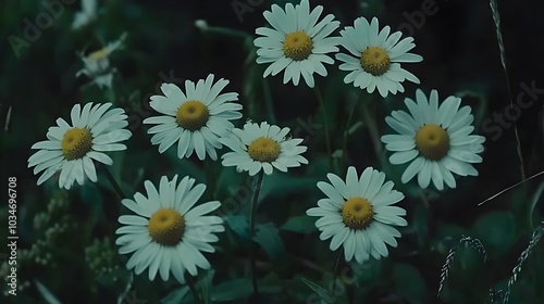 A peaceful and serene photograph showcasing a lush garden filled with delicate white daisies swaying gently in the wind against a clean isolated background photo