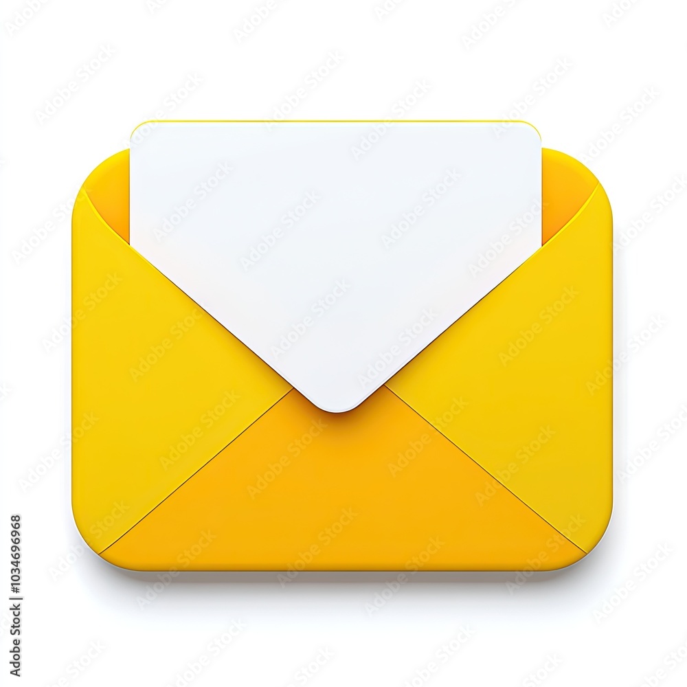 A 3D Rendered Yellow Envelope with a Blank White Paper Inside