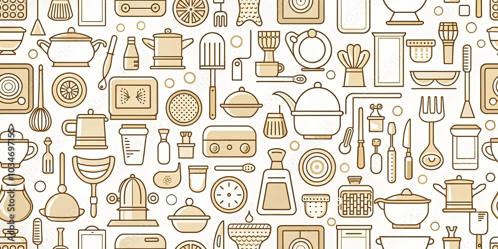 A Whimsical Tapestry of Culinary Tools and Utensils, Intertwined in a Seamless Pattern of Line Art Elegance A Whimsical Tapestry of Culinary Tools and Utensils, Intertwined in a Seamless Pattern of Line Art Elegance