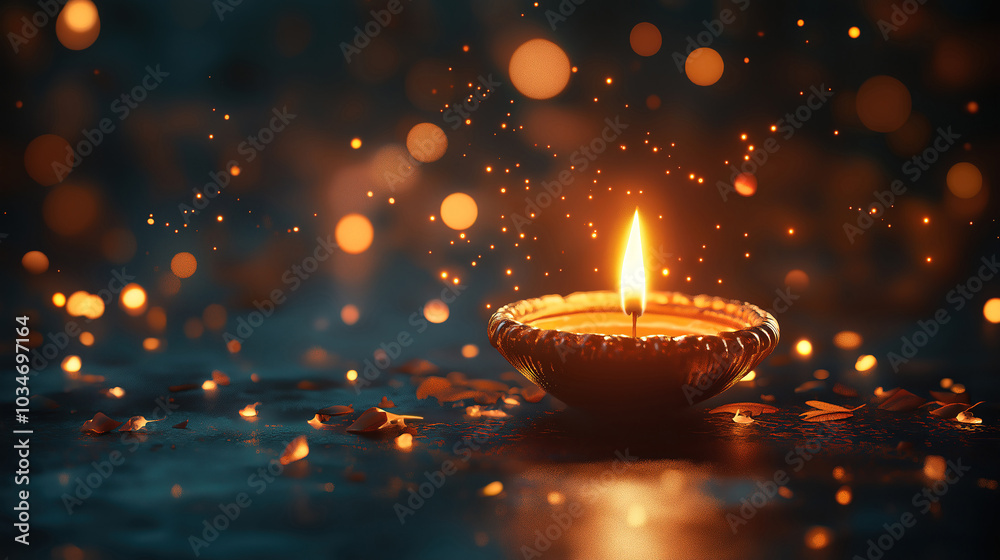 Bokeh lights and flickering candles create a festive ambiance for the celebration of Diwali Bokeh lights and flickering candles create a festive ambiance for the celebration of Diwali