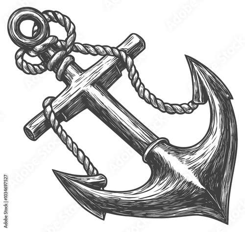 Vintage Anchor Illustration with Rope Detail