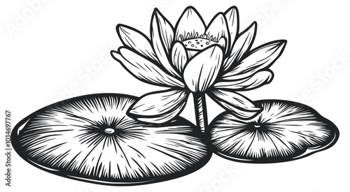Elegant black and white water lily illustration