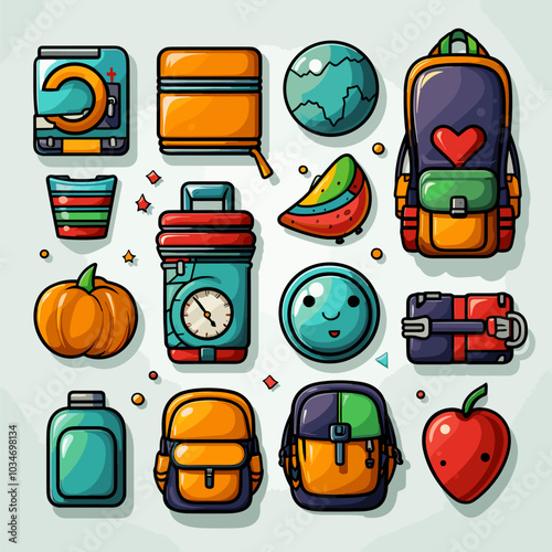 various school icons on a white background