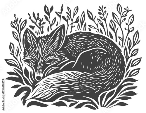 Sleeping fox in nature illustration