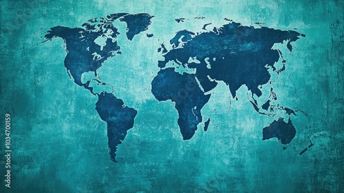 Cyan background featuring a silhouette of the world map with continents and oceans Ideal for travel related designs this illustration represents the planet and its diverse landmasses