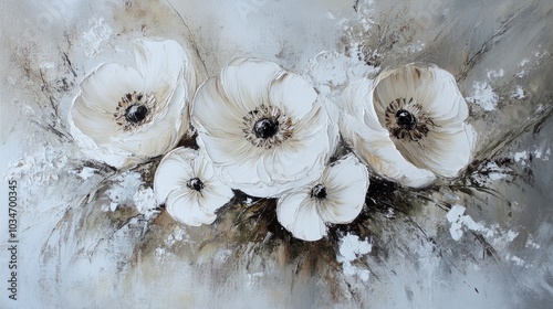Elegant white flower arrangement in an oil painting showcasing freshness and beauty suitable for home decor