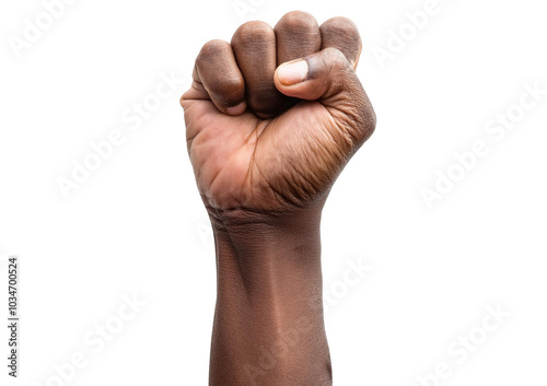 Black Man hand fist isolated on transparent or white background photo