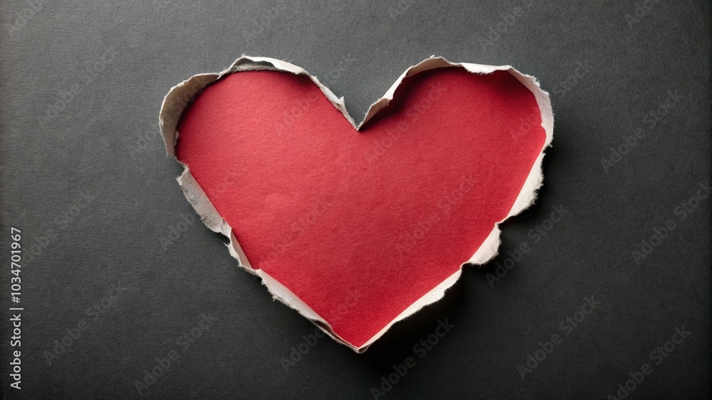 A heart-shaped tear in a dark sheet of paper reveals a red underlayer, suggesting a hidden truth or a passionate message. A heart-shaped tear in a dark sheet of paper reveals a red underlayer, suggesting a hidden truth or a passionate message.