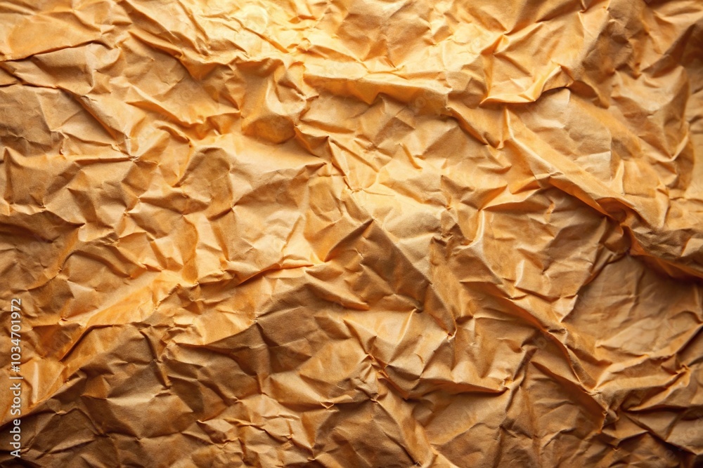 Asymmetrical abstract crumpled paper texture with warm tones