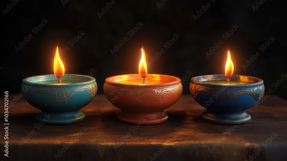 Beautiful oil lamp decorations bringing joy and warmth during the celebration of Diwali Beautiful oil lamp decorations bringing joy and warmth during the celebration of Diwali