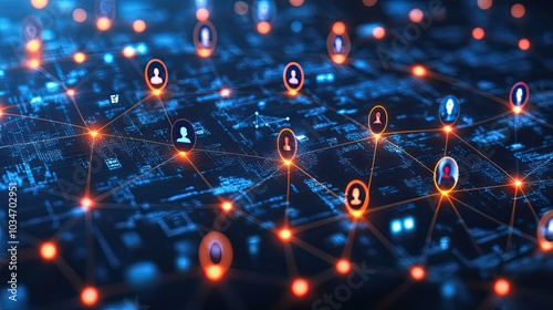 Wallpaper Mural anof virtual meetings concept showcasing the technical aspect with network of digital avatars representing users in cyberspace interconnected by glowing lines Torontodigital.ca