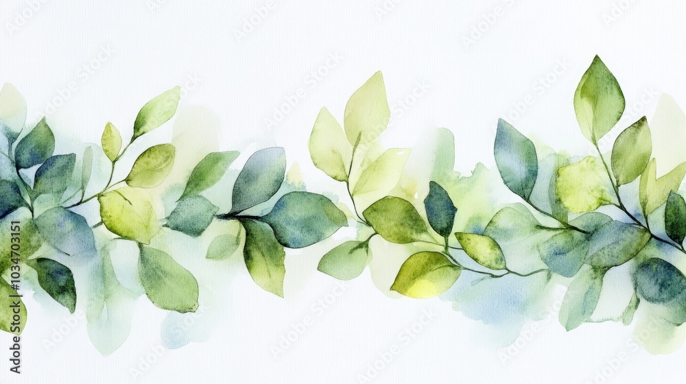 Obraz premium Watercolor border featuring lovely green foliage Ideal for invitations cards and various creative projects