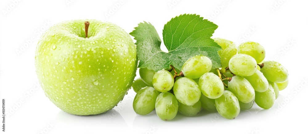 Green Apple With Grape Bunch Isolated On White Background Green Apple With Grape Bunch Isolated On White Background