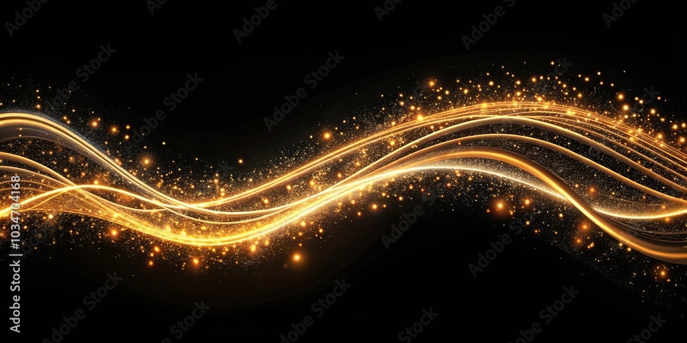 A shimmering, elegant golden wave, a luminous display of abstract light and sparkle, on a dark background, a celebration of delicate movement and radiance. A shimmering, elegant golden wave, a luminous display of abstract light and sparkle, on a dark background, a celebration of delicate movement and radiance.