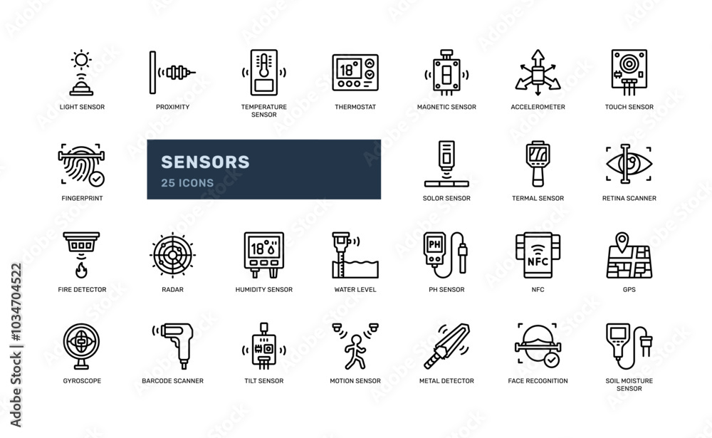 sensor electronic technology smart device outline line icon set sensor electronic technology smart device outline line icon set