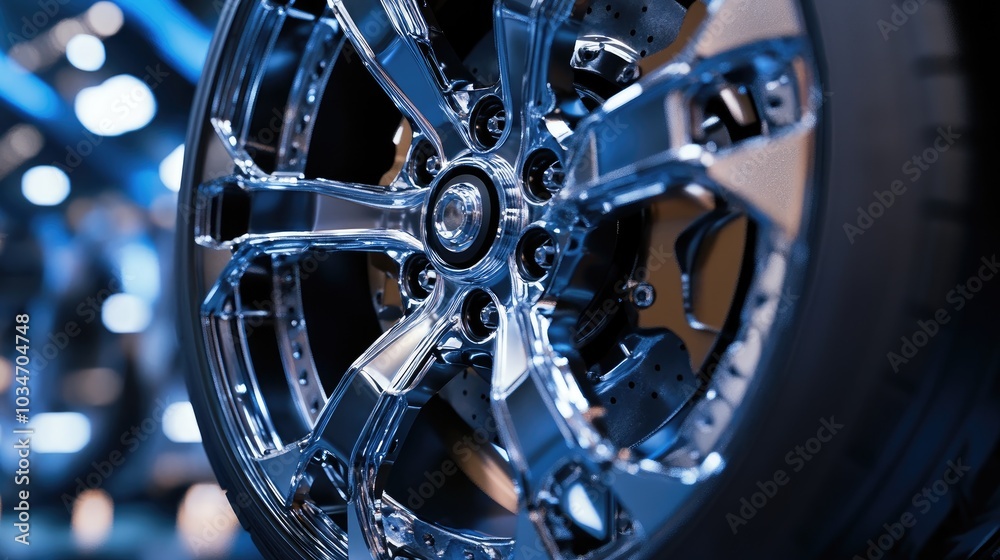 3D rendering of an aluminum car wheel featuring a brake system design 3D rendering of an aluminum car wheel featuring a brake system design