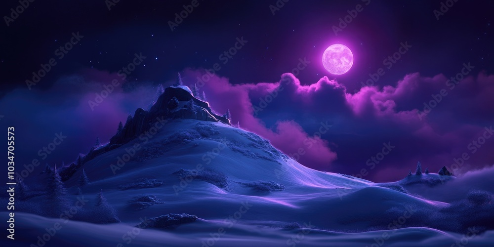 Fototapeta premium Winter scene featuring heavy snowfall on a large hill with panoramic views of the surrounding landscape An ideal location for nighttime stargazing experiences