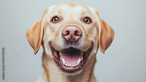 portrait of a happy smiling Labrador Retriever dog on a white background photo