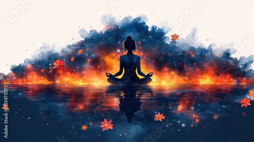 artisticof person in lotus pose symbolizing guided meditation and mindfulness practices the serene and stylized design emphasizes inner peace and tranquility