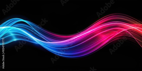 Asymmetrical abstract neon wave on black background