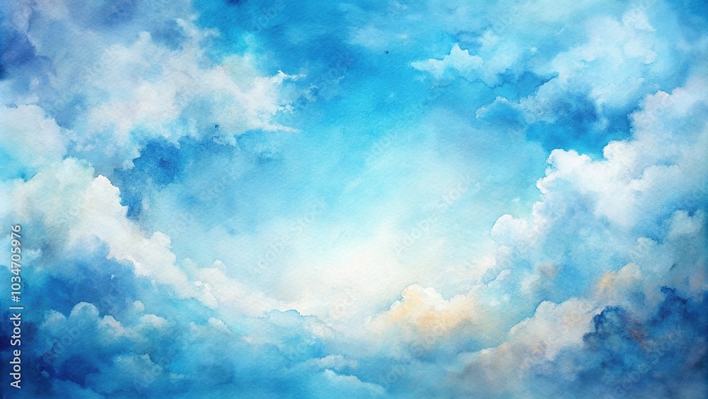 Asymmetrical abstract watercolor shades on blurry and defocused cloudy blue sky background Asymmetrical abstract watercolor shades on blurry and defocused cloudy blue sky background