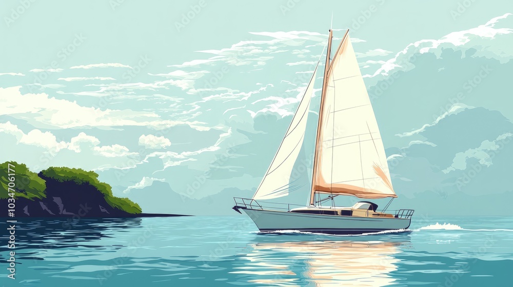 Naklejka premium Sailboat on the water summer excitement active getaway Maritime vessel ocean craft or nautical ship Water transportation in the sea for sailing enthusiasts