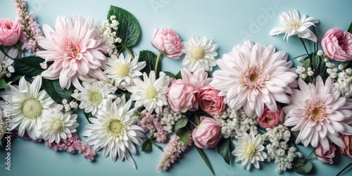 Wallpaper Mural A beautiful pastel floral arrangement featuring white and pink flowers, displayed on a soft blue background, evoking elegance and serenity.. Torontodigital.ca