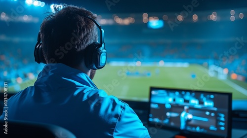 Sports Commentator Broadcasting Live Football Match