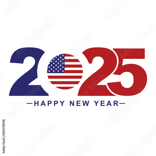 The year 2025 new years greeting USA 2025 Text  . symbol logo vector illustration isolated on a white background