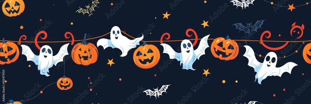 Halloween celebration seamless pattern with ghosts, pumpkins, and bats for festive decoration. AI Halloween celebration seamless pattern with ghosts, pumpkins, and bats for festive decoration. AI