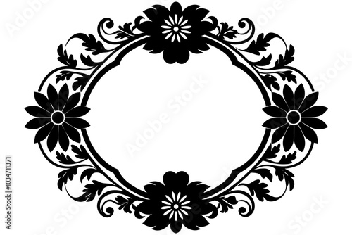 Floral vintage frame | isolated vector silhouette illustration on white background