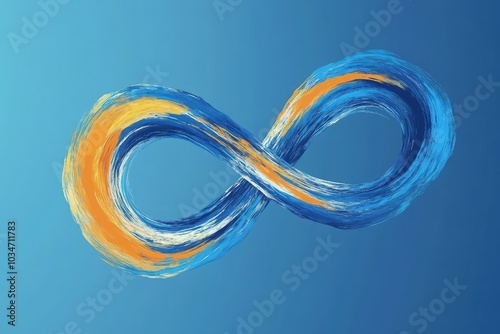 a blue and yellow abstract painting of an infinite shape