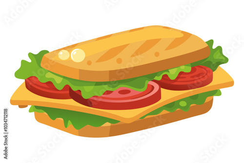 Sandwich with bacon and vegetables on a white background