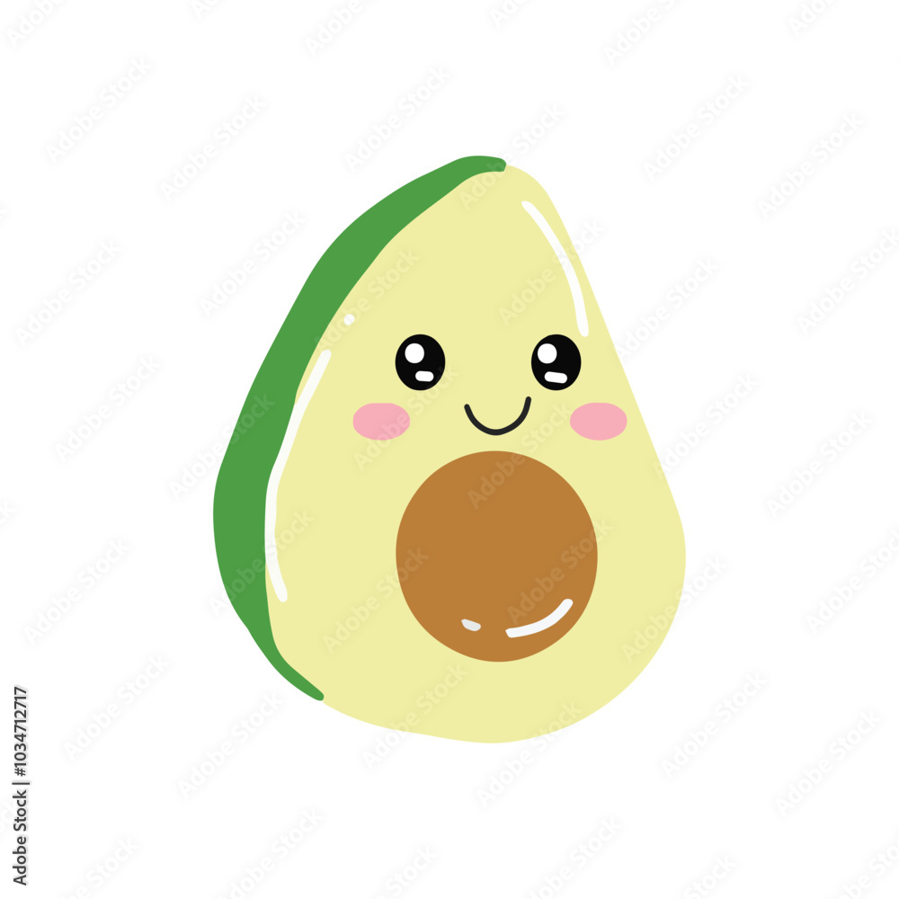 Fototapeta premium Cute and kawaii avocado emoticon expression illustration. avocado sticker, empticon, collection