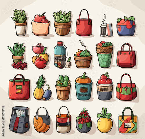 various shopping icons on a white background