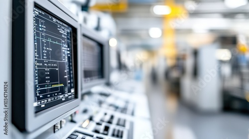 Close Up of a Computer Screen with Data in a Factory Setting.