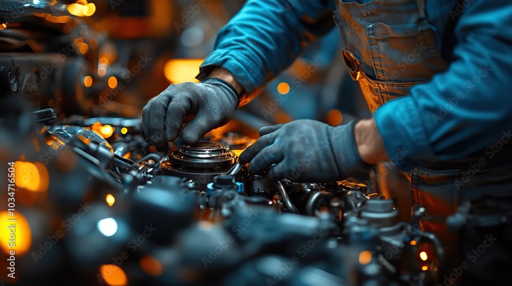 closeup of skilled car mechanic working on an engine showcasing expertise and precision in auto repair and maintenance.illustration closeup of skilled car mechanic working on an engine showcasing expertise and precision in auto repair and maintenance.illustration