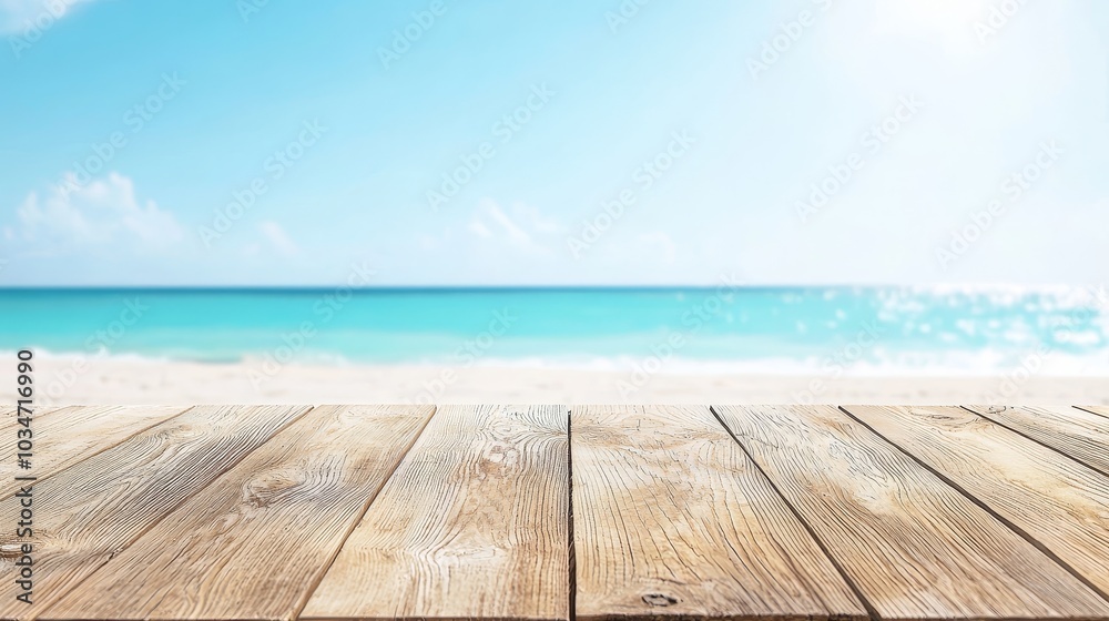 Fototapeta premium Serene Wooden Planks on Tropical Beach with Captivating Ocean View