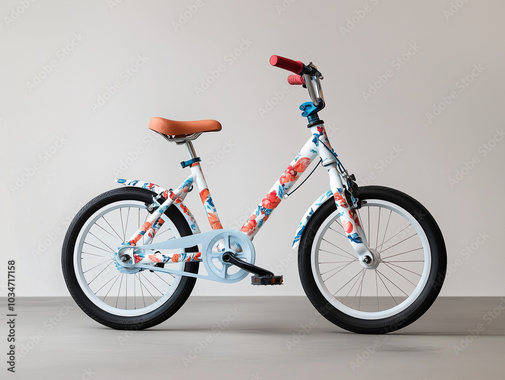 Fototapeta premium Premium Pre-Teen Hybrid Bike with Floral-Inspired Graphics: Beauty in Motion