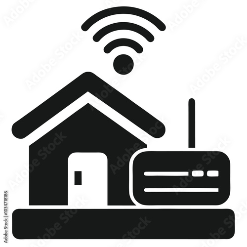 Smart home device sending wireless signal black icon vector on white background