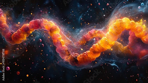 colorful depiction of dn strands and molecular structures in vibrant abstract background representing genetic research and molecular biology photo