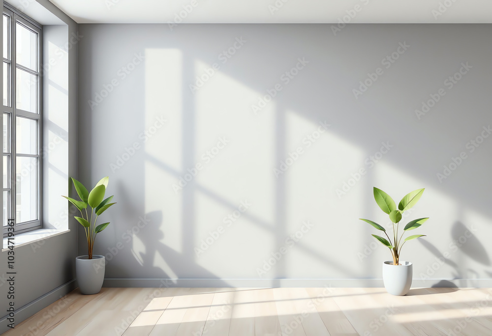 empty blank wall interior with copy space and green plant mockup. empty blank wall interior with copy space and green plant mockup.